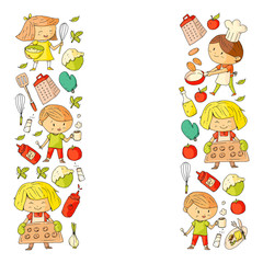 Healthy food and cooking. Fruits, vegetables, household. Doodle vector set.