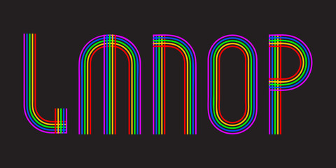 L, M, N, O, P multicolored lines letters. Isolated stylish font.