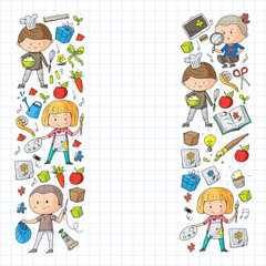 Back to school vector pattern. Education icons for children.