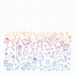 Back to school vector pattern. Education icons for children.