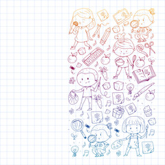 Back to school vector pattern. Education icons for children.