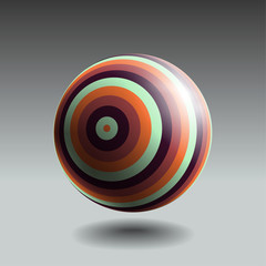 Color striped sphere with realistic light and shadow. Abstract 3D vector object.