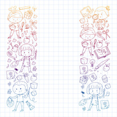 Back to school vector pattern. Education icons for children.