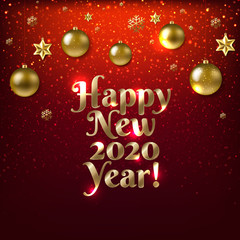 Happy New Year Card With Golden Balls