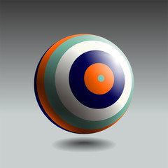 Color striped sphere with realistic light and shadow. Abstract 3D vector object.