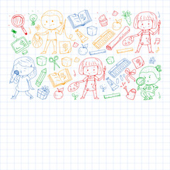 Back to school vector pattern. Education icons for children.