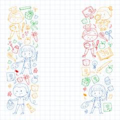 Back to school vector pattern. Education icons for children.
