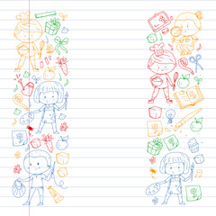 Back to school vector pattern. Education icons for children.