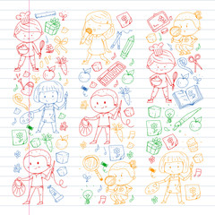 Back to school vector pattern. Education icons for children.