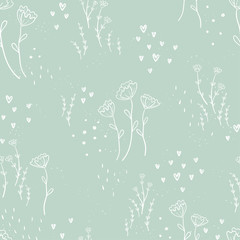 Cute hand drawn floral seamless pattern, lovely doodle flowers spring background, great for textiles, banners, wallpapers, wrapping - vector design