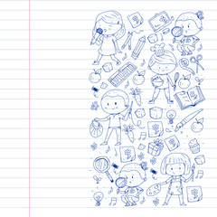 Back to school vector pattern. Education icons for children.