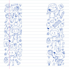 Back to school vector pattern. Education icons for children.