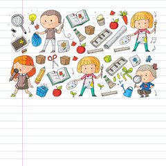 Back to school vector pattern. Education icons for children.