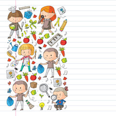 Back to school vector pattern. Education icons for children.