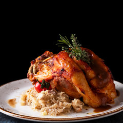 Delicious roasted pork knuckle  with sauerkraut.