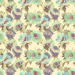 Anemone seamless pattern. Artistic background.