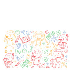 Back to school vector pattern. Education icons for children.