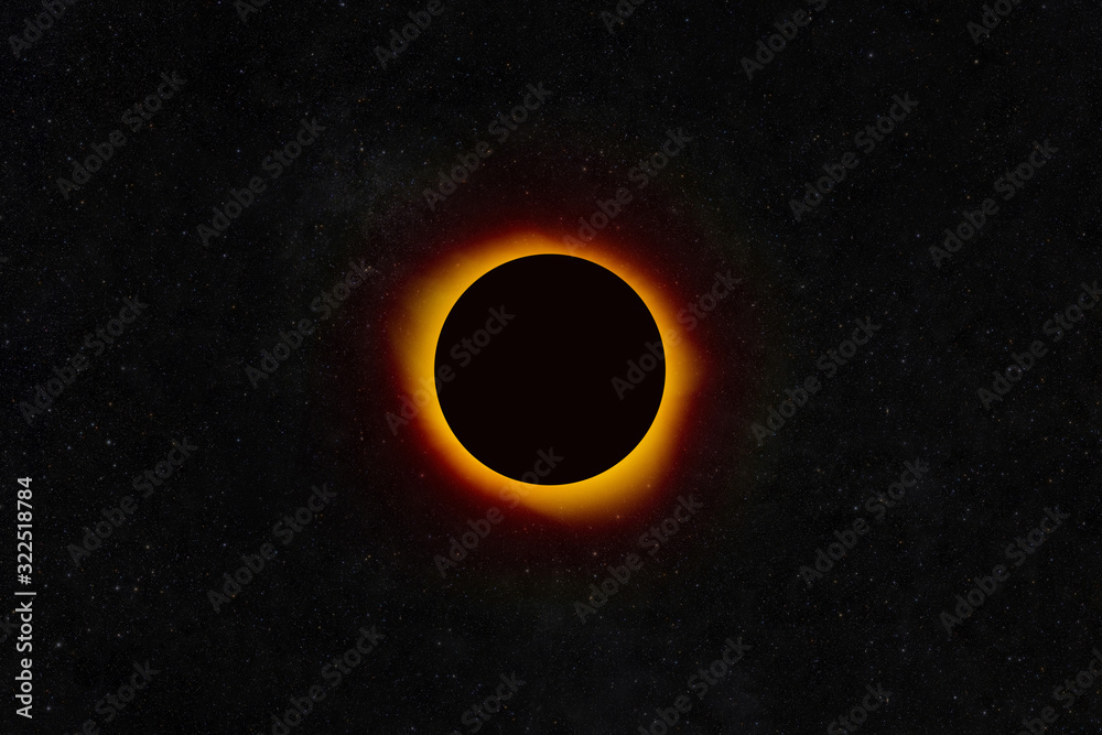 Poster Total eclipse of the planet Mars. Planet with red light in outer space