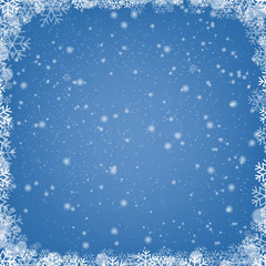 Winter Border With Snow And Blue Background
