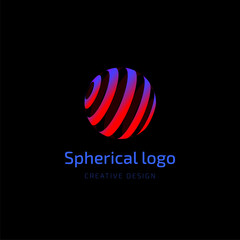 Vector logo design. Spherical globe icon with text. Template of logotype for business, communication, analytics, consult, education of world value.