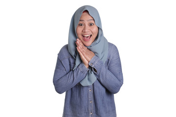 Cute Muslim Lady Shows Shocked Surprised Face with Open Mouth