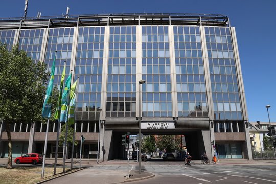 NUREMBERG, GERMANY - MAY 6, 2018: Datev office building in Nuremberg, Germany. Datev specializes in tax and accounting services and software. It employs more than 7,000 people.