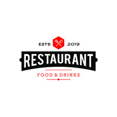 Restaurant Shop Design Emblem in Vintage Style for Logotype, Label, Badge and other design. Fork and spoon Silhouettes vector illustration.