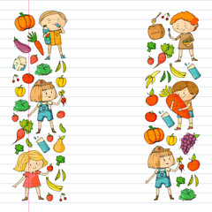 Naklejka premium Children eating healthy food. Sport, fitness.