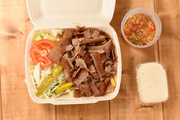 Doner plate to take away in Germany, Turkish fast food in a plastic box