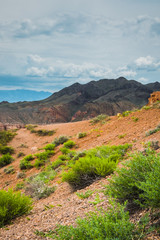 view of the canyon against a cloudy, stormy sky
