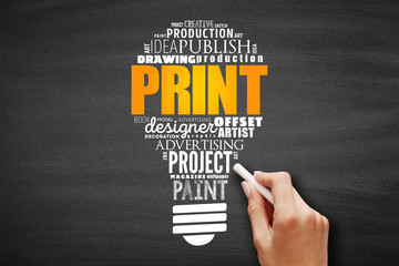 PRINT light bulb word cloud, business concept background