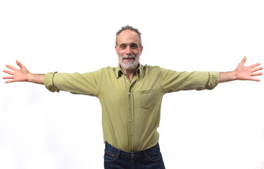 vital man with arms outstretched on white