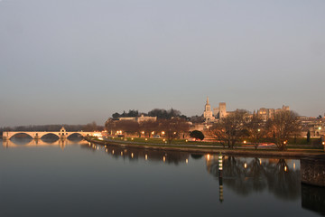 sunset in the city of Avignon, France