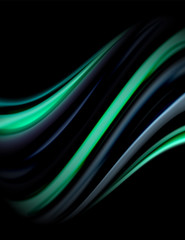 Silk smooth lines on black, liquid fluid color waves. Vector Illustration