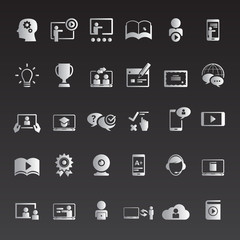 Collection of e-learning related line icons.