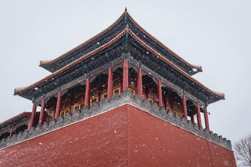 Meridian Gate in Forbidden City, main tourist attraction in Beijing, capital city of China