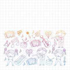 Music background for patterns. Vector illustration with musical instruments.