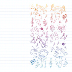 Music background for patterns. Vector illustration with musical instruments.