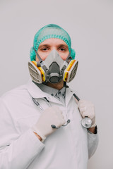 Fototapeta na wymiar Male doctor with professional mask from preventing epidemics like Coronavirus.