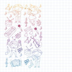 Music background for patterns. Vector illustration with musical instruments.