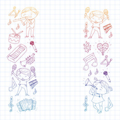 Music background for patterns. Vector illustration with musical instruments.