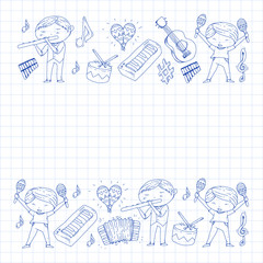 Music background for patterns. Vector illustration with musical instruments.