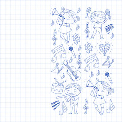 Music background for patterns. Vector illustration with musical instruments.