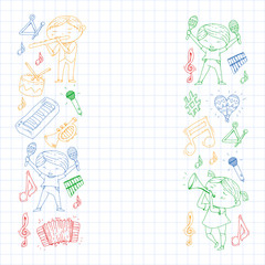 Music background for patterns. Vector illustration with musical instruments.