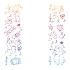 Music background for patterns. Vector illustration with musical instruments.