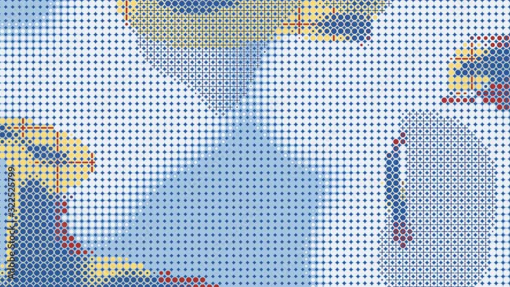 Aufkleber Flat halftone background template, wavy flowing pattern 3d rendering loop 4K UHD