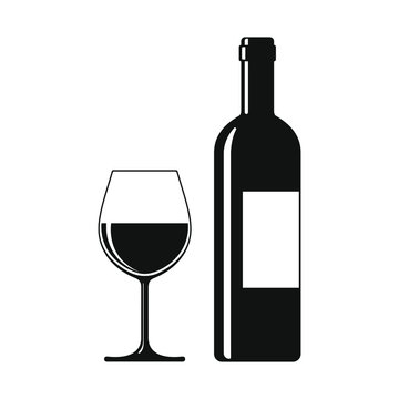 Wine bottle and glass graphic icon. Wine sign isolated on white background. Vector illustration