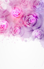Watercolor paint splash background with roses