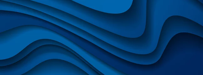 Deurstickers Dark blue paper waves abstract banner design. Elegant wavy vector background © saicle