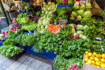 Istanbul. Turkey. Street market with fresh greens and vegetables